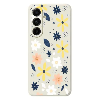 For Samsung Galaxy A18 5G / A18 4G / A17 5G / A17 4G Case Colorful Floral Blue Leaves Pattern Printing Straight Edge TPU Phone Back Cover - Beige