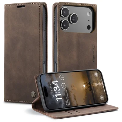 CASEME For iPhone 18 Pro / 17 Pro Wallet Case 013 Series PU Leather Phone Cover Stand - Coffee