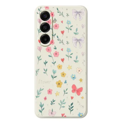 For Samsung Galaxy A18 5G / A18 4G / A17 5G / A17 4G Case Floral Bow Pattern Printing Straight Edge TPU Phone Back Cover - Beige