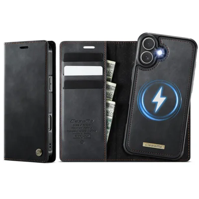 CASEME For iPhone 17 Case  C49 Compatible with MagSafe RFID Blocking Detachable Wallet Leather Phone Cover - Black