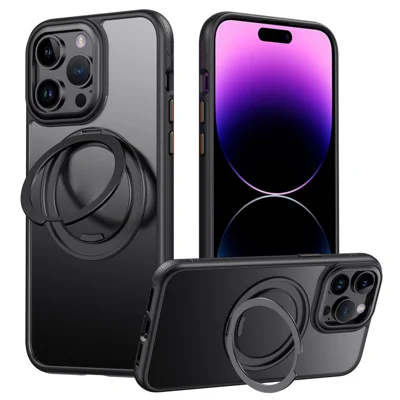 Voor iPhone 13 Pro Max hoesje compatibel met MagSafe staander TPU PC telefoon achterkant - Zwart