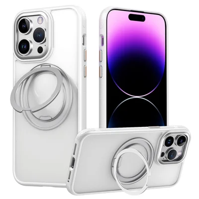 For iPhone 13 Pro Max Case Compatible with MagSafe Kickstand TPU PC Phone Back Cover - White