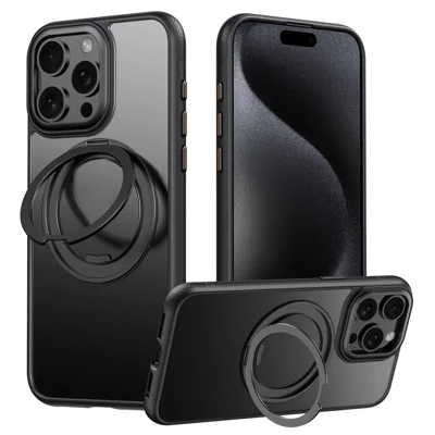 For iPhone 15 Pro Case Compatible with MagSafe Kickstand TPU PC Phone Back Cover - Black