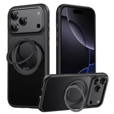 Til iPhone 17 Pro Max Case Kompatibel med MagSafe Stand TPU PC Telefon Bagdæksel - Sort