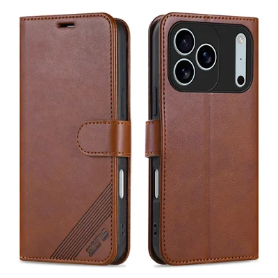 AZNS til iPhone 17 Pro Max Case Anti-skrab PU-læder ståplade wallet telefon dæksel - Brun