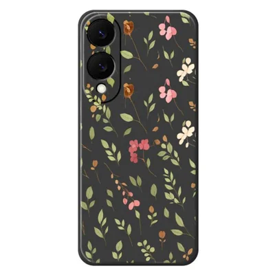 For Samsung Galaxy S25 Edge Case Small Flower Leaves Pattern Printing Straight Edge TPU Phone Back Cover - Black