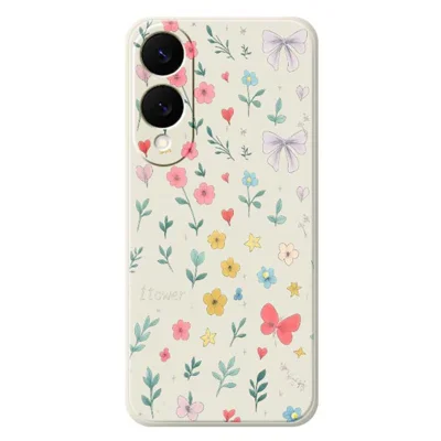 For Samsung Galaxy S25 Edge Case Floral Bow Pattern Printing Straight Edge TPU Phone Back Cover - Beige
