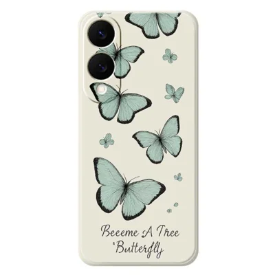 Voor Samsung Galaxy S25 Edge Case Groen Vlinderpatroon Rechte Rand TPU Telefoonhoesje - Beige