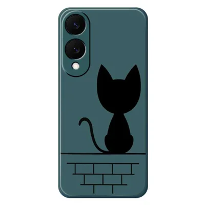 For Samsung Galaxy S25 Edge Case Black Cat on the Wall Pattern Printing Straight Edge TPU Phone Back Cover - Green