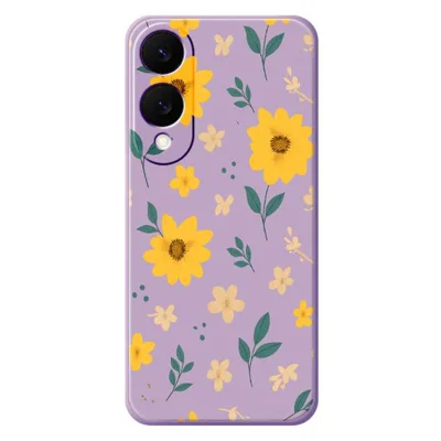 For Samsung Galaxy S25 Edge Case Yellow Floral and Leaves Pattern Printing Straight Edge TPU Phone Back Cover - Purple