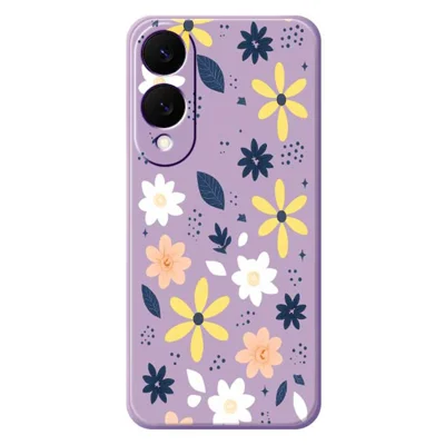 For Samsung Galaxy S25 Edge Case Colorful Floral Blue Leaves Pattern Printing Straight Edge TPU Phone Back Cover - Purple