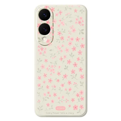 For Samsung Galaxy S25 Edge Case Pink Small Flowers Pattern Printing Straight Edge TPU Phone Back Cover - Beige