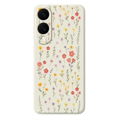 For Samsung Galaxy S25 Edge Case Flowers and Grass Pattern Printing Straight Edge TPU Phone Back Cover - Beige