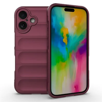 AMORUS For iPhone 16 Plus Case Shockproof Soft TPU Rugged Phone Back Cover - Wine Red