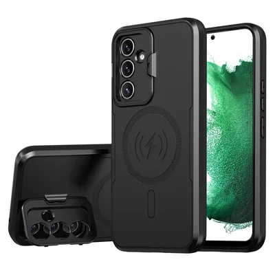 Bulk Purchasing For Samsung Galaxy S25+ / S24+ Magnetic Case with Lens Guard Kickstand PC + TPU Phone Back Cover - Black