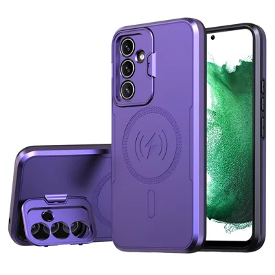 Bulk Purchasing For Samsung Galaxy A55 5G Magnetic Case with Lens Guard Kickstand PC + TPU Phone Back Cover - Purple
