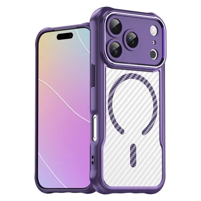 For iPhone 17 Pro Case Compatible with MagSafe Carbon Fiber Textured Hybrid Phone Cover - Purple