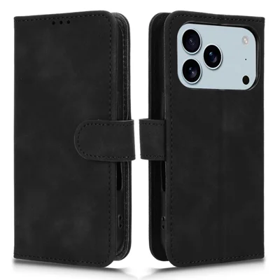 For iPhone 18 Pro Max / 17 Pro Max Leather Case Skin Feel Anti Drop Wallet Flip Phone Cover - Black