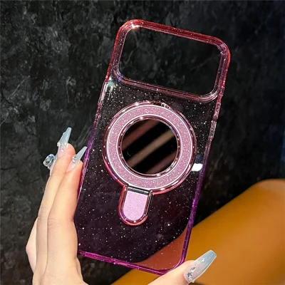 Til iPhone 17 Pro Max Case Glitter PC + TPU Clear Mirror støttebeslag telefonbeskyttelse med kompatibel med MagSafe - Pink / Purple