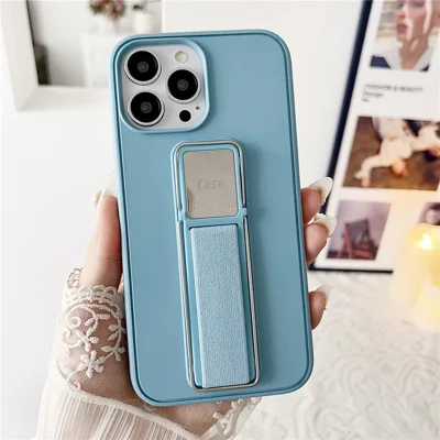 For iPhone 15 Pro Max Case TPU + PC Phone Cover with Kickstand / Elastic Finger Strap - Blue