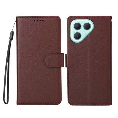 For TECNO Pova 7 Pro 5G Case RFID Blocking 3 Card Slots PU Leather Phone Cover with Wrist Strap - Brown