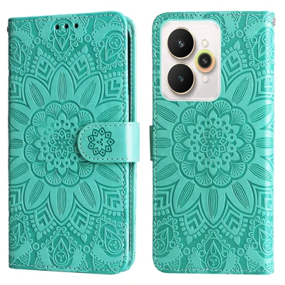 For Realme 15 Pro 5G / Realme 15 5G Case Sunflower Imprint Leather Wallet Phone Cover - Green
