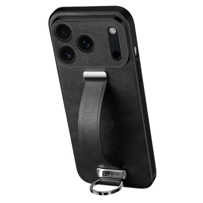 SULADA Fashion Series voor iPhone 17 Pro Max hoesje met polsbandje, standaard en lederen achterkant - Zwart