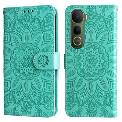 For vivo Y400 5G Case Sunflower Imprint Leather Wallet Phone Cover - Green