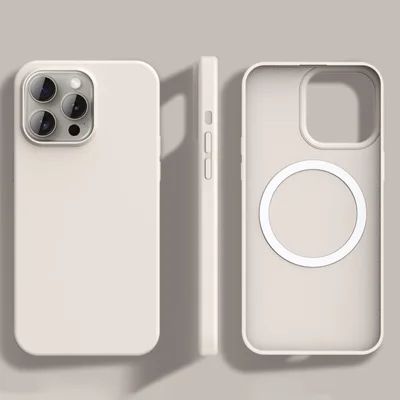 For iPhone 15 Pro Max Case Compatible with MagSafe Ultra Thin Liquid Silicone + PC Phone Cover - Antique White