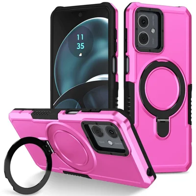 For Motorola Moto G14 4G Case Ring Kickstand TPU + PC Hybrid Phone Cover - Pink