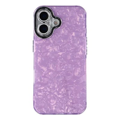 For iPhone 17 Case IMD Design Shockproof Hybrid Phone Cover with Glass Lens Film - Shell Pattern  /  Purple
