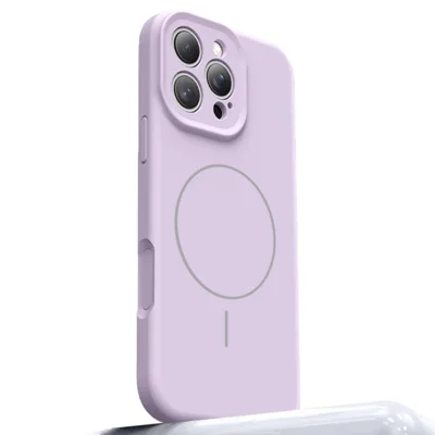 For iPhone 16 Pro Max Case Compatible with MagSafe Liquid Silicone + PC Phone Cover with Camera Touch Control Button - Light Purple