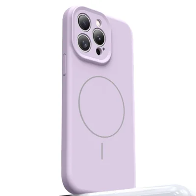 غطاء لهاتف iPhone 15 Pro متوافق مع MagSafe، غطاء هاتف من السيليكون السائل الناعم المماس للجلد مع مادة PC - بنفسجي فاتح