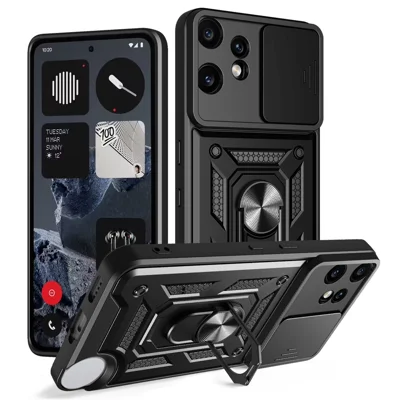 AMORUS For Nothing CMF Phone 2 Pro Case Kickstand PC + TPU Phone Cover with Camera Lens Slider - Black