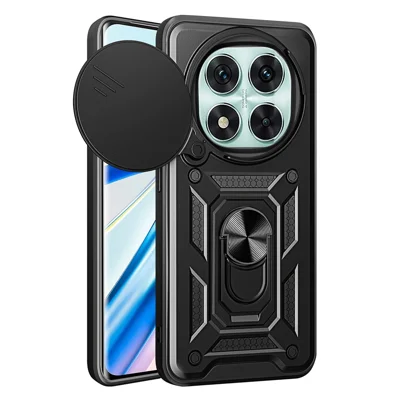 AMORUS For Xiaomi Redmi Note 14 Pro 5G / Poco X7 5G Case Kickstand PC + TPU Phone Cover with Camera Lens Slider - Black