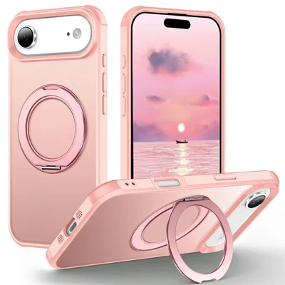 For iPhone Air Case Magnetic Kickstand TPU + PC Shockproof Hybrid Phone Cover - Pink
