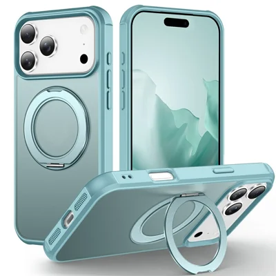 Voor iPhone 17 Pro Max hoesje met magnetische standaard TPU + PC schokbestendige hybride telefoonhoes - Hemelsblauw