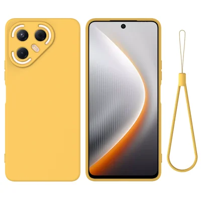 For TECNO Pova 7 Pro 5G Liquid Silicone Case Phone Back Cover with Hand Strap - Yellow
