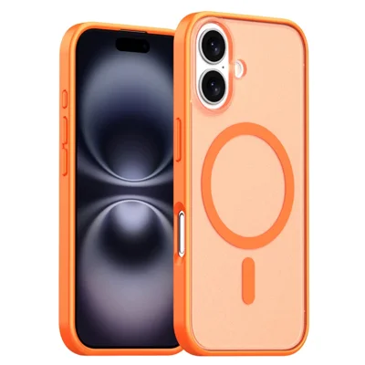 For iPhone 16 Hoesje Compatibel met MagSafe Huidgevoelige Matte Frosted PC + TPU Telefoonhoes - Oranje