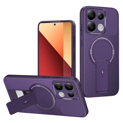 Phone Case For Xiaomi Redmi Note 14S 4G / Note 13 Pro 4G / Poco M6 Pro 4G Carbon Fiber Texture PC + TPU Cover with Kickstand - Purple
