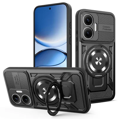 For Xiaomi Redmi Turbo 4 Pro 5G Magnetic Case Rotating Kickstand TPU + PC Phone Cover - Black