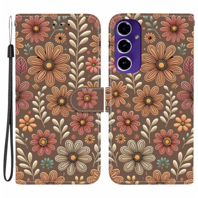 For Samsung Galaxy S24 FE Wallet Case Pattern Printing Leather Stand Phone Cover with Strap - Blossom