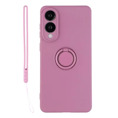 For Samsung Galaxy S25 Edge Silicone Case with Strap Ring Kickstand Phone Cover - Purple