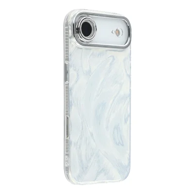 For iPhone Air Case IMD Design Shockproof Hybrid Phone Cover with Glass Lens Film - Feather Yarn Pattern  /  Silver