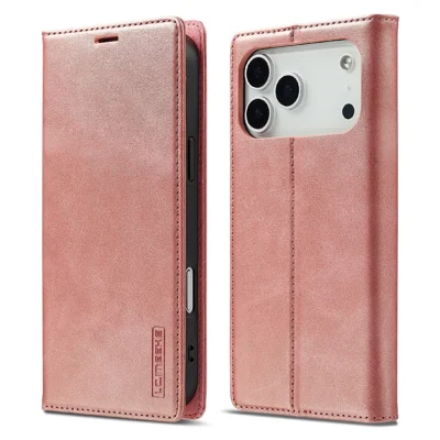 LC.IMEEKE voor iPhone 17 Pro hoesje portemonnee Microfiber lederen telefoonhoes - Roze goud