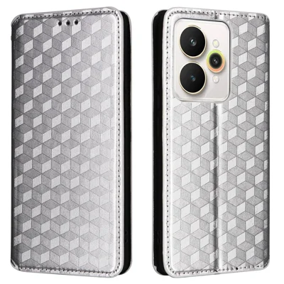 For Realme 15 Pro 5G / 15 5G Case Wallet Rhombus Imprinted Leather Phone Cover - Silver