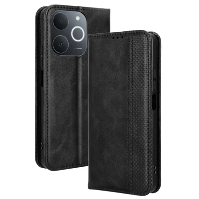Leather Case for Realme Note 70T 4G / Narzo 80 Lite 4G / Realme C71 4G (India) Wallet Stand Retro Texture Phone Cover - Black