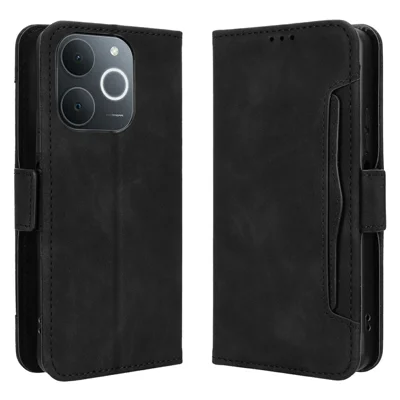 Leather Case for Realme Note 70T 4G / Narzo 80 Lite 4G / Realme C71 4G (India) Phone Wallet Cover with Multiple Card Slots - Red - Black