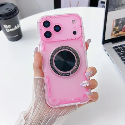 Voor iPhone 17 Pro Max hoesje ring met standaard PC + TPU doorzichtige telefoon achterkant - Roze