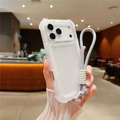 For iPhone 18 Pro Max / 17 Pro Max Case 3 in 1 TPU+PC Matte Phone Cover Shockproof Back Protector with Hand Strap - White